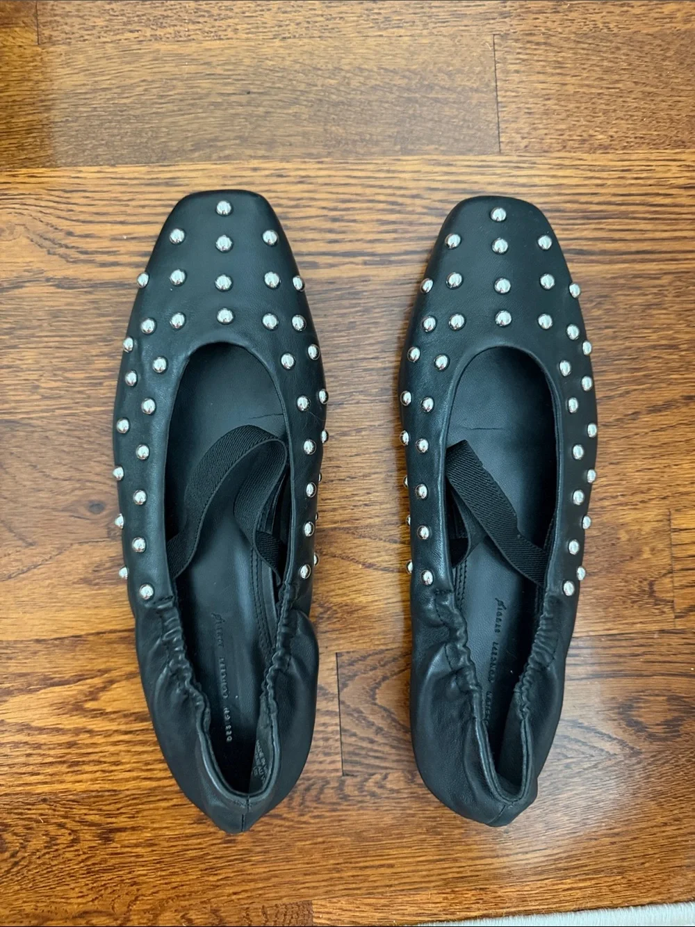 EUC BLACK DESIGN STUDIO Studded Black Ballet Flats with Elastic Strap SIZE 9